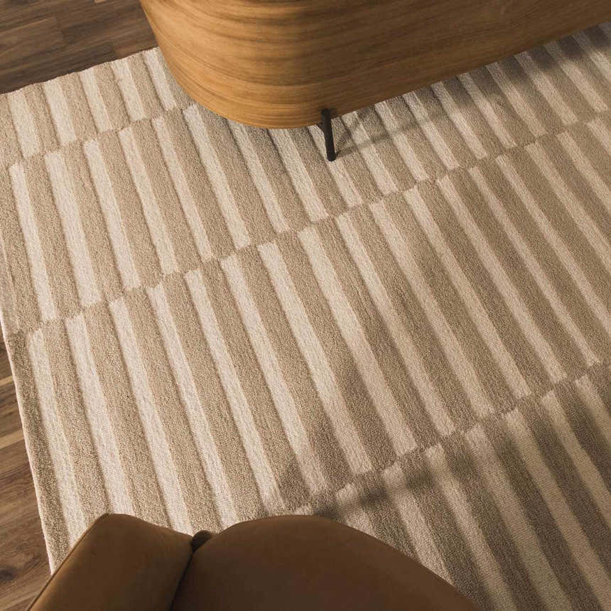 Made to Order Custom Size Idaho Broken-Striped Beige Area Rug | Our PNW Home X Livabliss