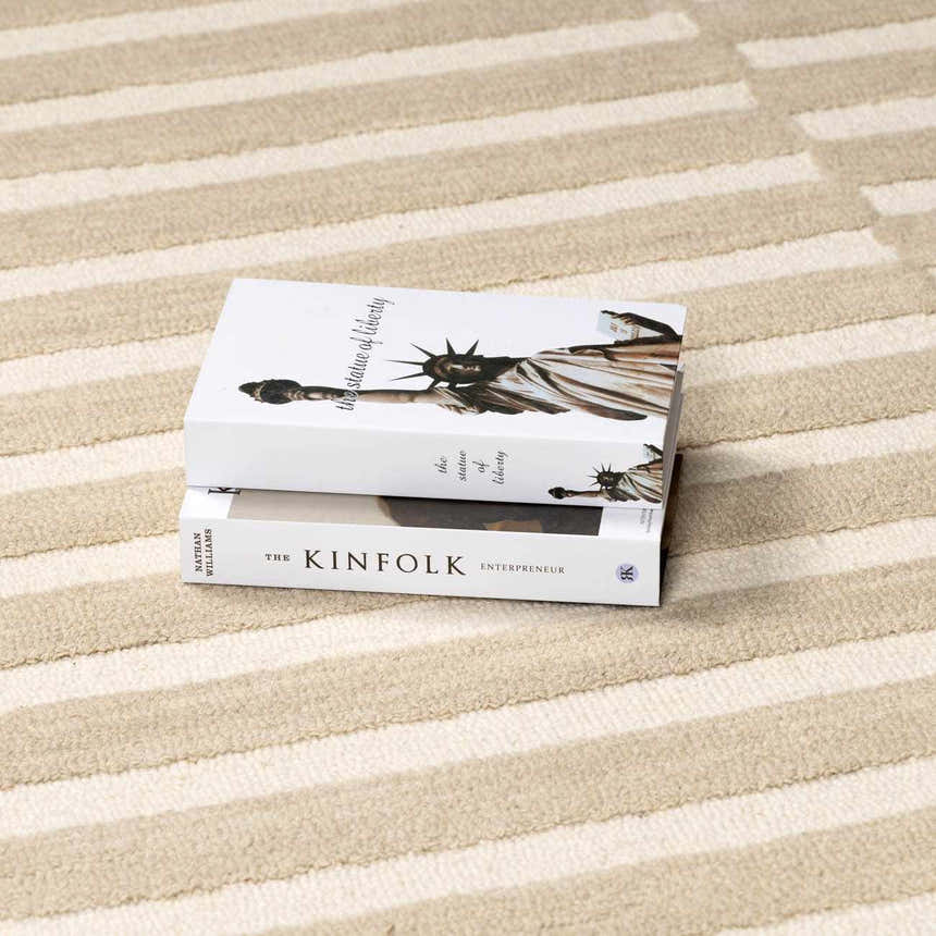 Made to Order Custom Size Idaho Broken-Striped Beige Area Rug | Our PNW Home X Livabliss
