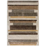 Close-up of Dalyn Carmona CO2 Flax Area Rug with beige, brown, gold, and flax horizontal stripes. Farmhouse style.