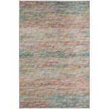 Close-up of the Dalyn Indoor/Outdoor Ciara CR1 Mocha Area Rug. Features beige, brown, teal, and gold horizontal stripes.