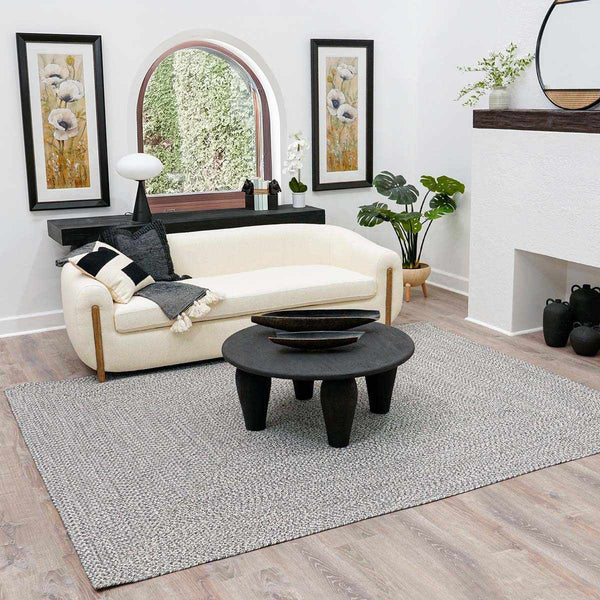 Cream Charcoal Braided Faux Jute Rug