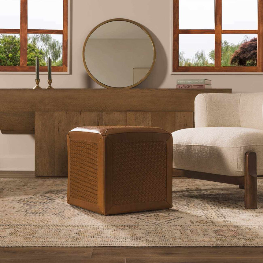 Carlyss Neutral Woven Cotton Pouf