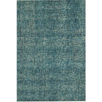 Close-up of the Dalyn Calisa CS5 Turquoise Area Rug. Hand-tufted wool rug in aqua, chestnut, ivory, light blue, and teal.
