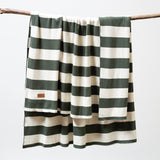 100% Cotton Knitted Throw - Chunky Stripe in Fir and Cream