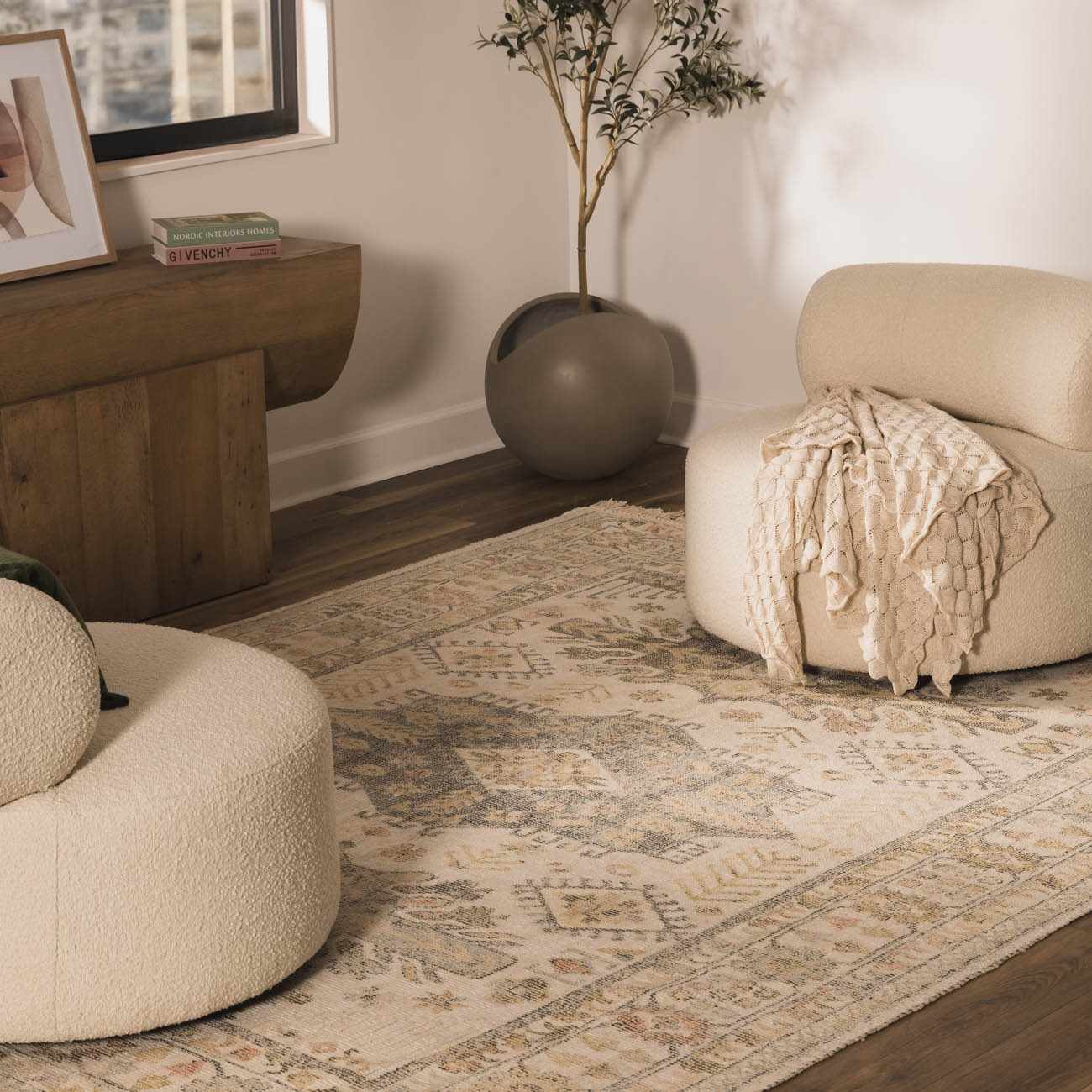 Made to Order Custom Size Chaela Ivory & Olive Area Rug