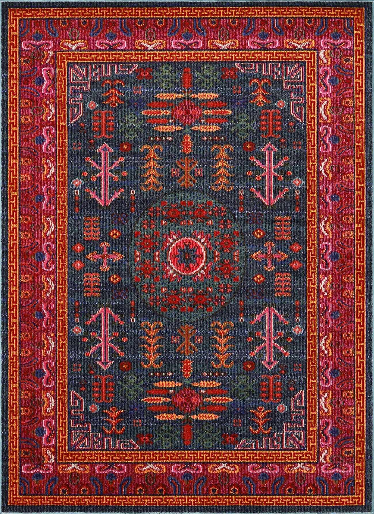 QUEEN'S HENNA 4パック レッド ブルー Cleveland Colorful Traditional Area Rug - Teal, Aqua, Navy