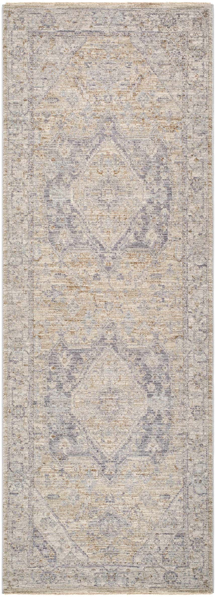 Close-up of the Deena Thick Luxe Area Rug, a farmhouse style rug in brown, charcoal, and dusty sage tones. Design-Runner-273