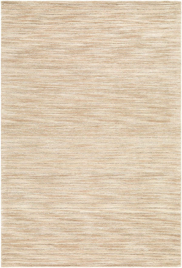 Close-up of the hand-tufted Destry Beige Area Rug. Neutral colors, horizontal stripes, and subtle texture. 100% Wool. Design-Rectangle-576