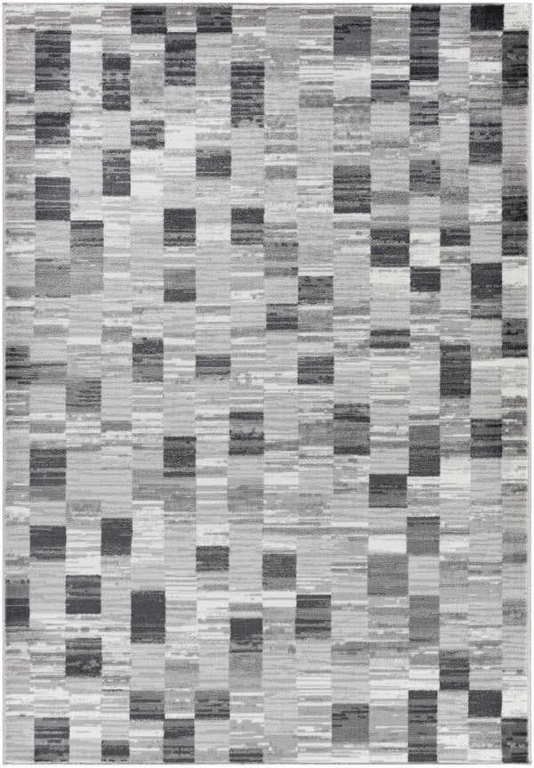 Close-up of Alagan Medium Gray Area Rug. Contemporary design with light silver, sage, and silver gray tones. Design-Rectangle-5373