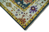 Traditional Floral Teal, Ivory and Mustard Hand Knotted Oriental Oushak wool Area Rug