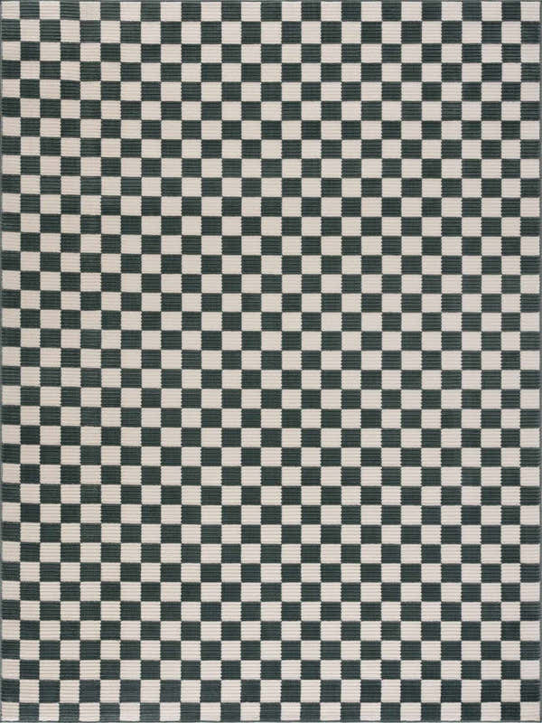 Sample Kaysar Oil Green Checkered Washable Area Rug