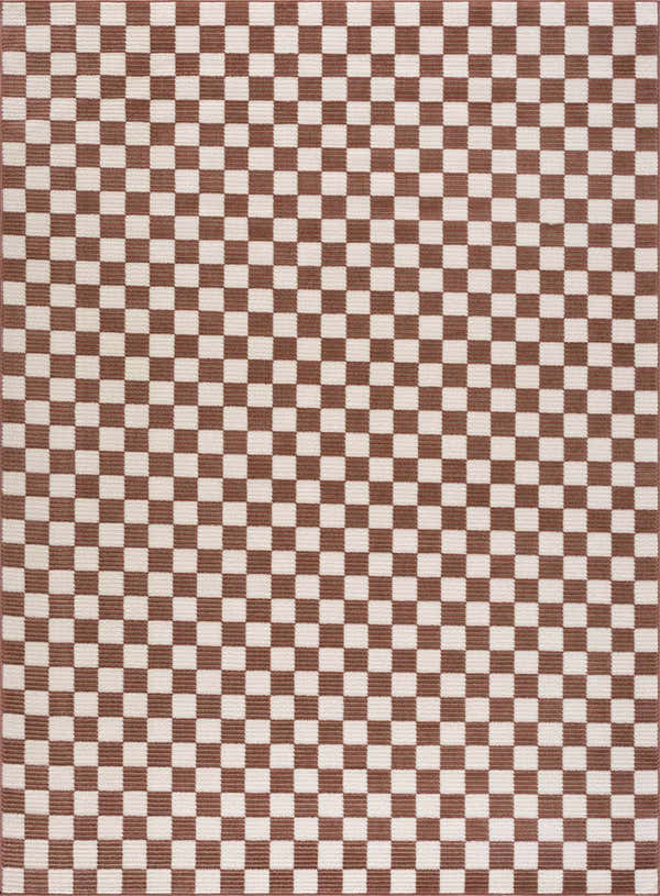 Sample Kaysar Brown Checkered Washable Area Rug
