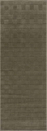 Close-up of the Kazuma Green Washable Area Rug, featuring a contemporary gray green horizontal striped pattern. Design-Runner
