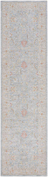Close-up of Livabliss Avant Garde AVT-2371 runner rug. Features traditional floral pattern in light blue, taupe, and mustard hues. Design-Runner-2710