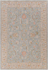 Detailed view of Livabliss Avant Garde AVT-2371 area rug. Traditional floral pattern in dark brown, gray, mustard, and taupe hues. Design-Rectangle-6796