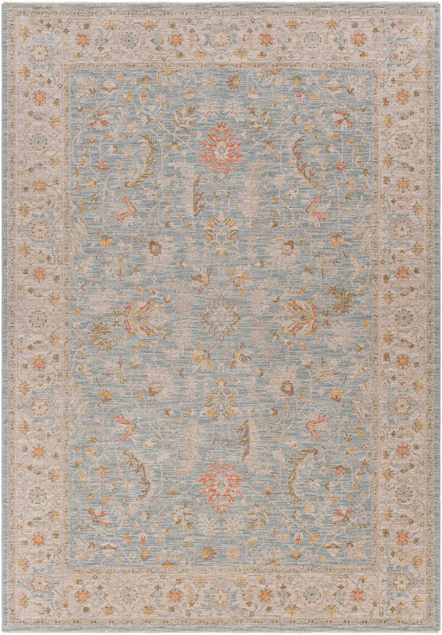 Detailed view of Livabliss Avant Garde AVT-2371 area rug. Traditional floral pattern in dark brown, gray, mustard, and taupe hues. Design-Rectangle-6796
