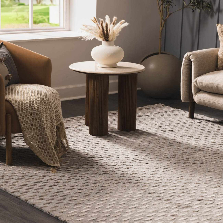 Eldersville Embossed Taupe Premium Viscose&Wool Area Rug