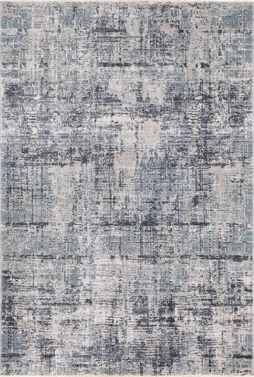 Close-up of the Eltham Thick Luxe Rug. Contemporary design in dusty sage, light gray, and navy hues. Machine woven texture. Design-Rectangle