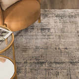 Close-up of the Eltham Thick Luxe Rug in taupe and gray, featuring a contemporary abstract design and soft texture. Roomscene-Rectangle