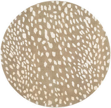 Round Athena Brown Giraffe Print Wool Rug with cream and tan animal pattern. Contemporary style. Design-Round-4
