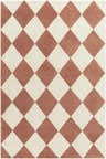 Close-up of the Almeda Diamond Washable Wool Rug featuring a camel and pearl diamond pattern. Design-Rectangle-69