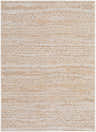 Close-up of the Alezae Beige Area Rug, a machine-woven rug with a subtle geometric pattern in beige, ivory, tan, and taupe. Design-Rectangle-57