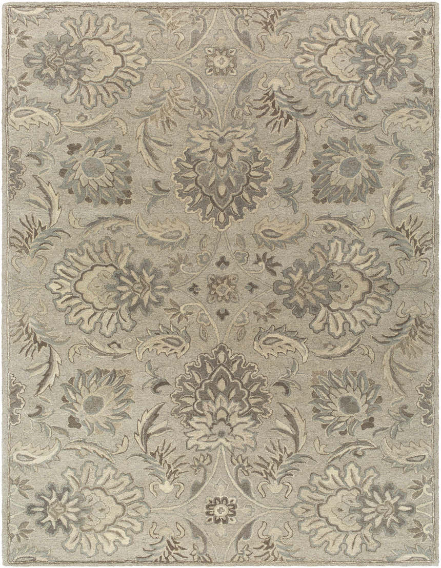 Detailed floral pattern in gray, brown, and cream on the wool Froim Area Rug. Design-Rectangle-811
