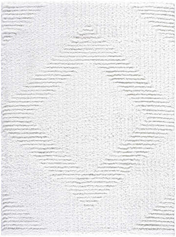 Close-up of the Ashlyn Cream Area Rug showing its shag texture and subtle geometric pattern. Design-Rectangle-537