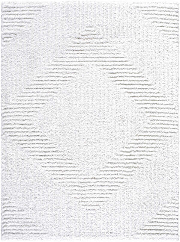 Close-up of the Ashlyn Cream Area Rug showing its shag texture and subtle geometric pattern. Design-Rectangle-537