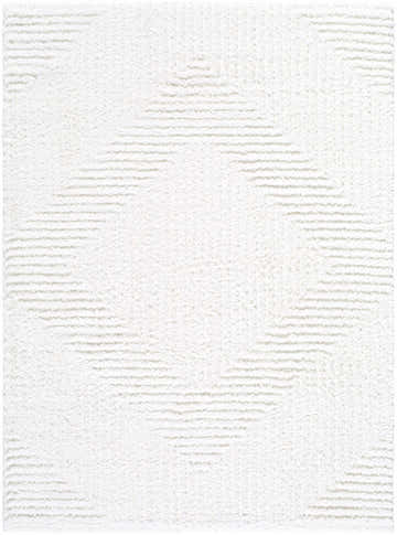 Close-up of the Ashlyn White Area Rug featuring a subtle geometric pattern and soft shag texture. Design-Rectangle-537