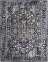 Close-up of the Alissa Black Area Rug, showcasing its traditional, distressed floral pattern in black, charcoal, gray, and ivory. Design-Rectangle-710102
