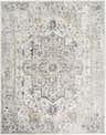 Close-up of the Alissa Cream Area Rug, featuring a traditional floral pattern in cream, charcoal, gray, and tan hues. Design-Rectangle-710102