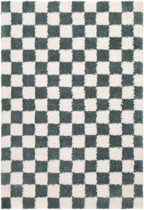 Sample Gridline Teal & Ivory Checkered Area Rug