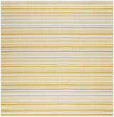 Close-up of Grian Area Rug with beige and metallic gold stripes. Farmhouse style, machine woven texture. Design-Square-67