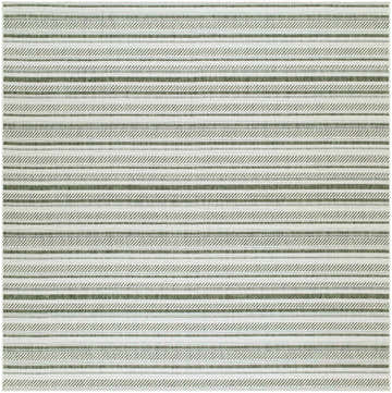 Close-up of Gram Striped Nordic Rug featuring a gray and brown horizontal striped pattern. Farmhouse style. Design-Square-710