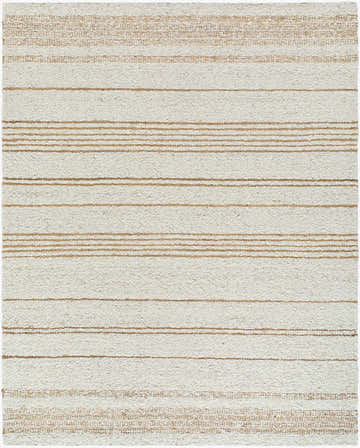 Close-up of the hand woven Ciaran Area Rug. Ivory wool rug with sandstone and taupe horizontal stripes. Design-Rectangle-810
