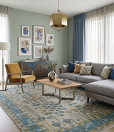 Tree of life Hand Knotted Traditional Beige and Blue Vintage Style Custom Made Wool Area Rug