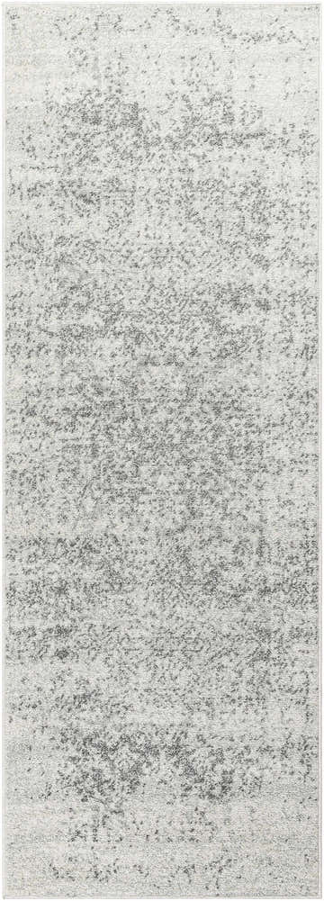 Close-up of the Livabliss Harput HAP-1024 area rug. Charcoal and off-white traditional farmhouse pattern. Polypropylene texture. Design-Runner-2773