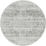 Close-up of the Livabliss Harput HAP-1024 round area rug. Charcoal, medium gray, and off-white traditional pattern. Design-Round-53