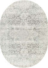 Close-up of the oval Livabliss Harput HAP-1024 area rug. Charcoal and off-white traditional pattern. Design-Oval-679