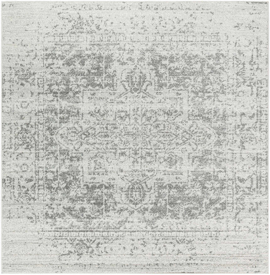 Close-up of the Livabliss Harput HAP-1024 area rug. Traditional design in charcoal, medium gray, and off-white tones. Design-Square-67