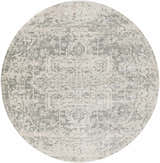 Close-up of round Livabliss Harput HAP-1024 area rug. Charcoal and gray traditional pattern on off-white polypropylene. Design-Round-710