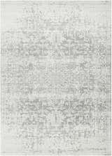 Close-up of Livabliss Harput HAP-1024 area rug. Traditional charcoal and gray pattern on off-white polypropylene. Design-Rectangle-93126