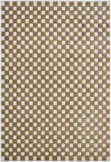 Close-up of the Anthea Olive Washable Area Rug. Features a contemporary olive and white checkered pattern, machine woven texture. Design-Rectangle-57
