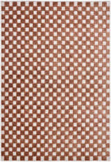 Close-up of the Anthea White Washable Area Rug. Features a contemporary brown and white checkerboard pattern. Design-Rectangle-57