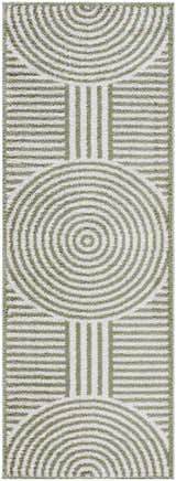 Close-up of Allard Green Washable Area Rug featuring a contemporary geometric design with lime green and white stripes. Design-Runner-2773