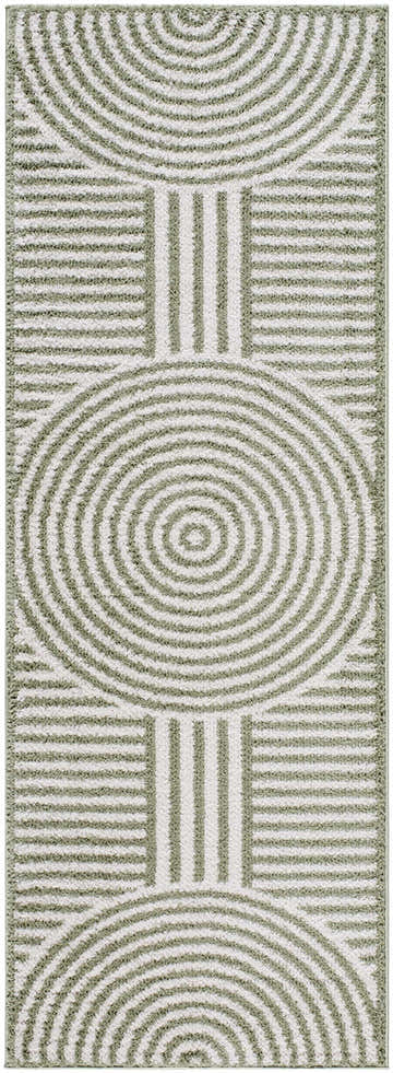 Close-up of Allard Green Washable Area Rug featuring a contemporary geometric design with lime green and white stripes. Design-Runner-2773