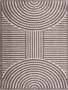 Close-up of Allard Charcoal Washable Area Rug with a contemporary striped and semi-circle geometric pattern. Design-Rectangle-537