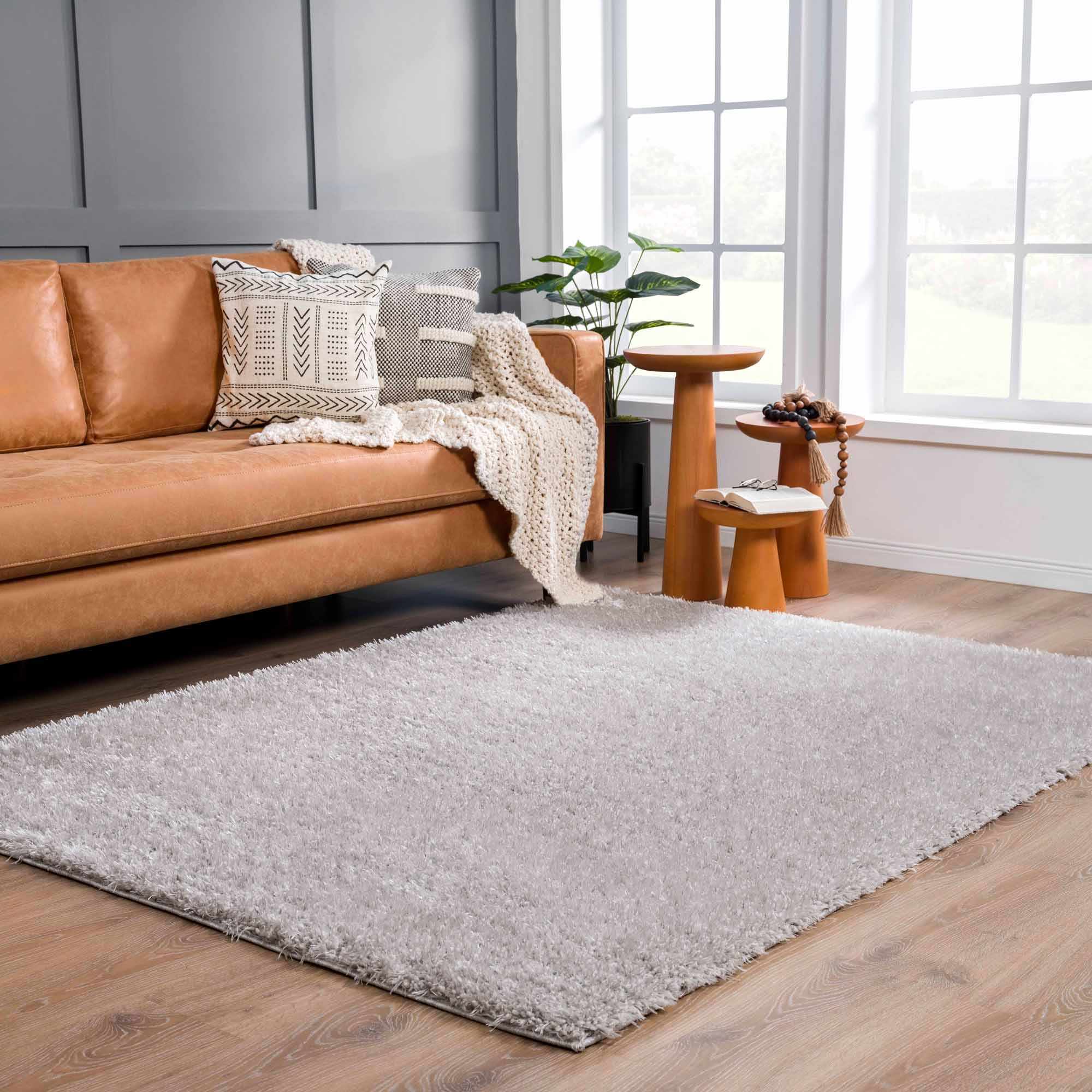 Faina Solid Light Gray Shag Washable Area Rug - Clearance