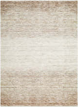 Close-up of the Amaury Area Rug. Farmhouse style rug in cream, dark brown, and medium gray with a subtle horizontal pattern. Design-Rectangle-576